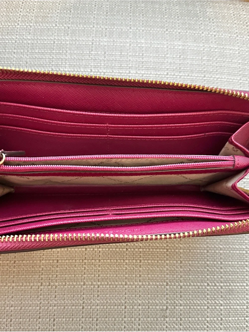 Michael Kors Magenta Pink Zip-Around Leather Wallet with Gold Logo